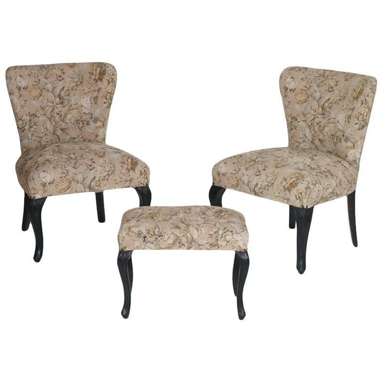 Early 20th Century Art Nouveau Bedroom Chair With Stool In Ebonized Walnut