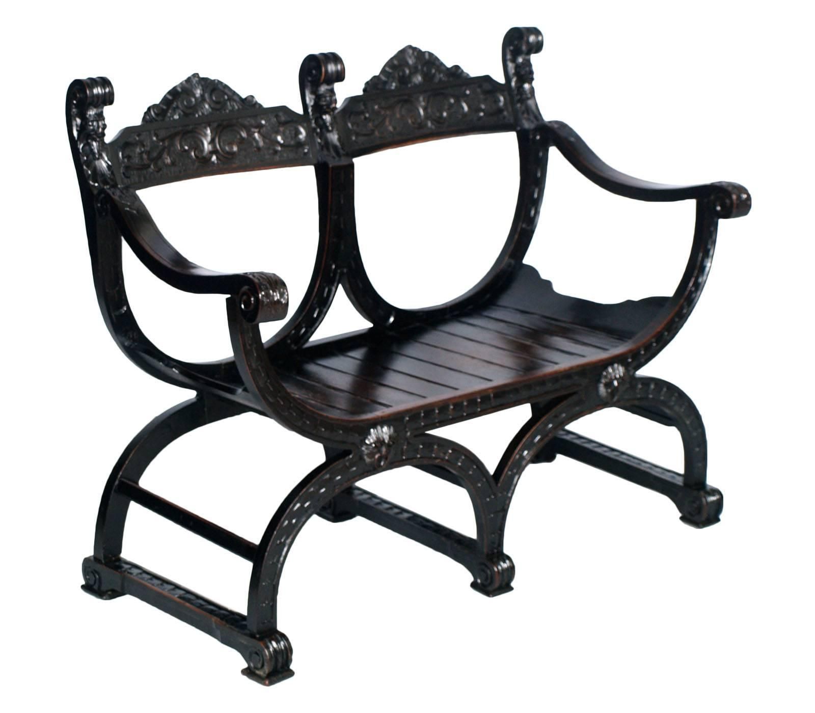 1800s Italian Renaissance Florentine Settee Sofa Couch With Two Chairs In Carved Walnut photo for sale
