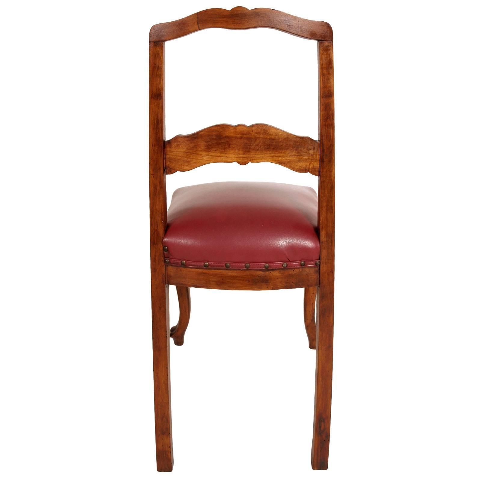 Age Art Nouveau Neoclassical Pair Of Chairs Hand Carved Walnut Leather Seat photo vinterior