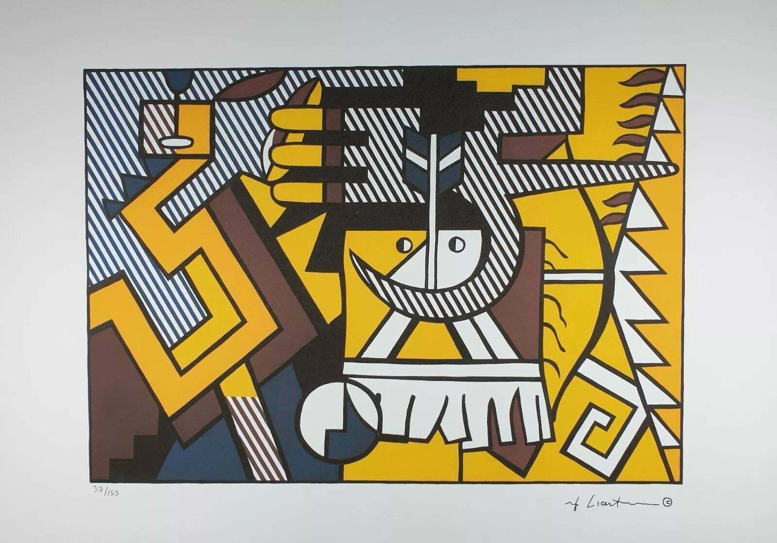 1980s After Roy Lichtenstein "Indian Theme VI" Limited Edition Lithograph photo furniture