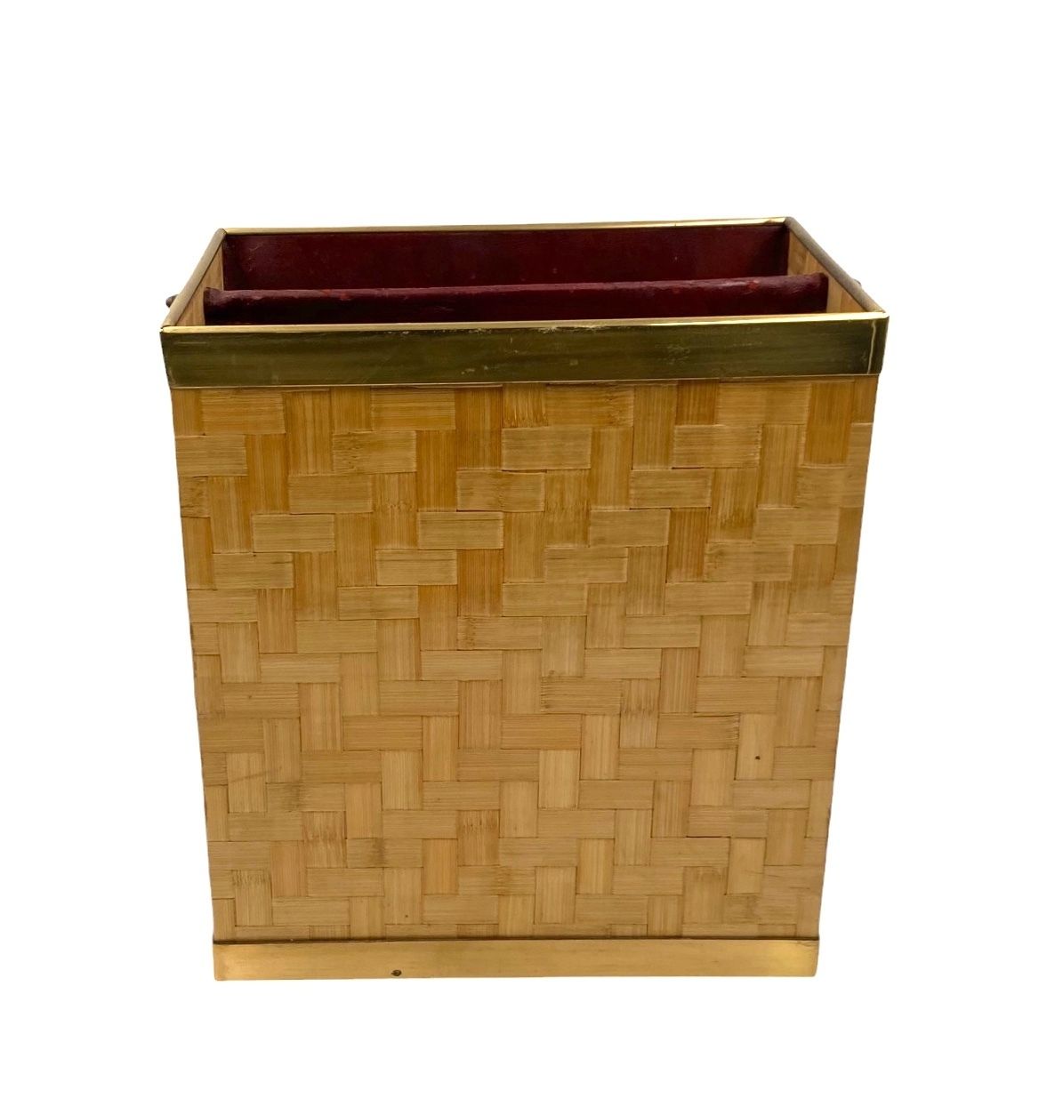 photo buy Hollywood Regency Brass And Woven Bamboo Magazine Rack, Metal Linea Nova Italy 1970