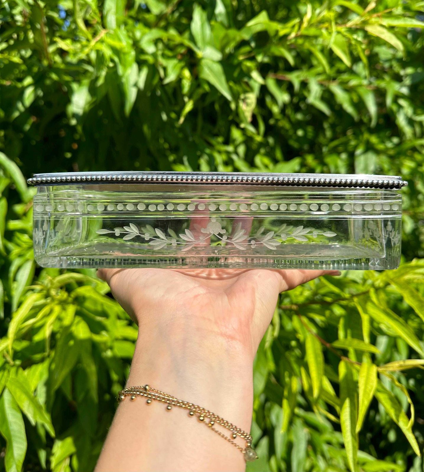 photo furniture Antique Crystal And Silver Lidded Box, French Vanity Or Bathroom Set, Jewelry Casket