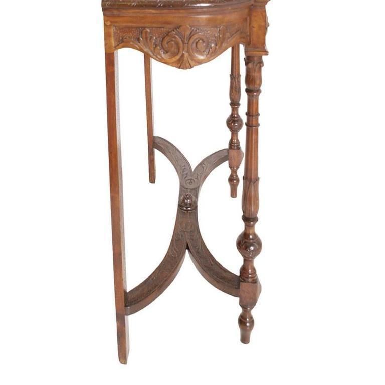 Venetian Umbertina Console Attributable Cadorin, Carved Walnut Brown Leather Top photo furniture