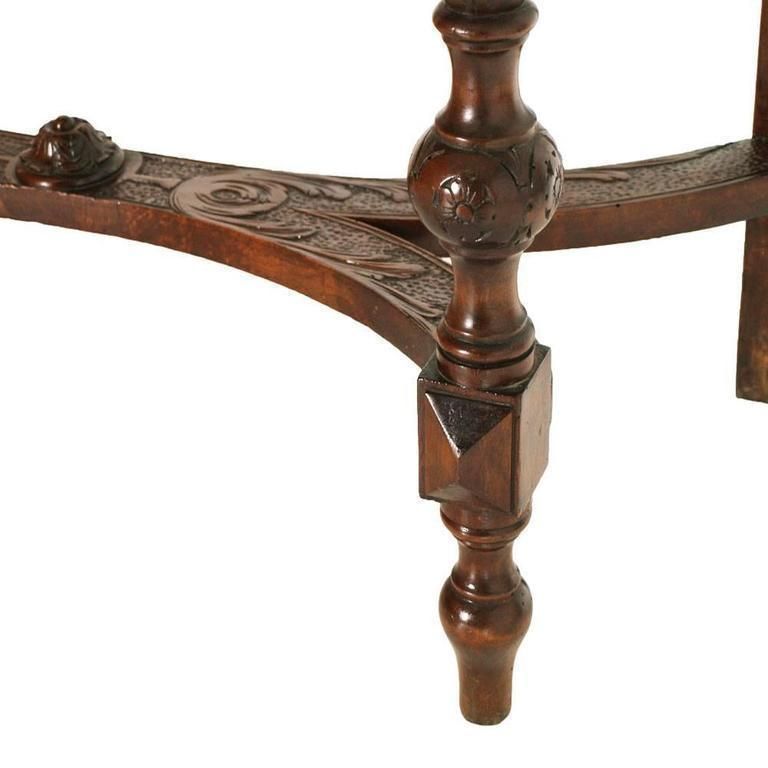 Venetian Umbertina Console Attributable Cadorin, Carved Walnut Brown Leather Top photo 13392.0