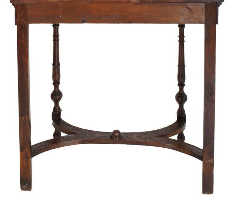 Venetian Umbertina Console Attributable Cadorin, Carved Walnut Brown Leather Top photo vinterior