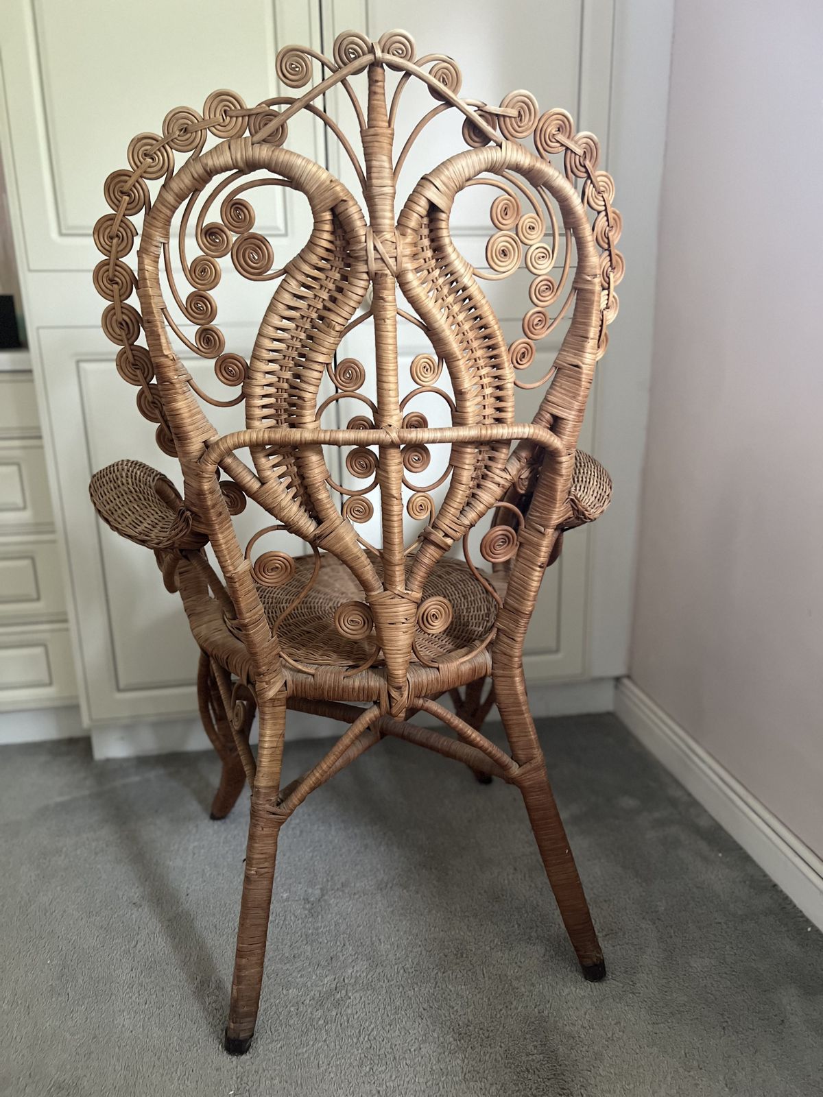 Vintage Peacock Rattan Chair   1970’s photo for sale