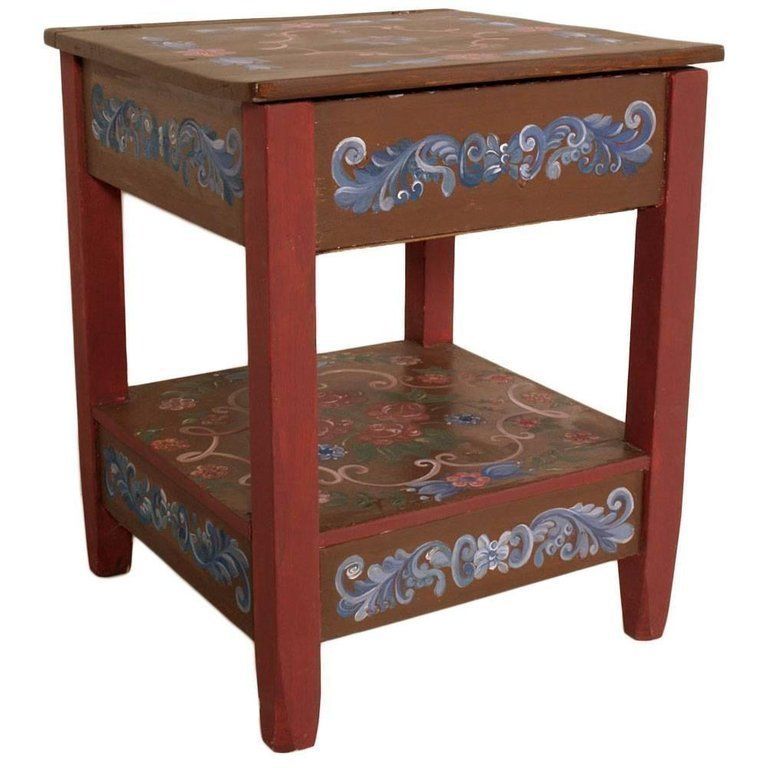 19e Eeuwse Tiroler Nachtkastje Met Toiletfunctie – Handgeschilderde Decoratie photo furniture