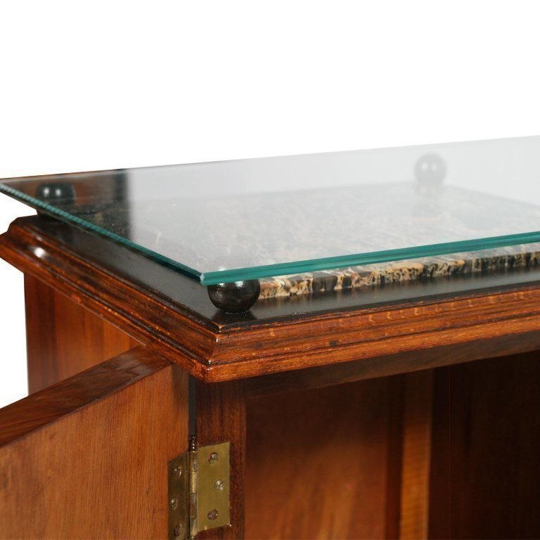 Early 20th Century Console, Tv Stand, Burl & Ebonized Walnut, Marble, Glass Top photo Furniture