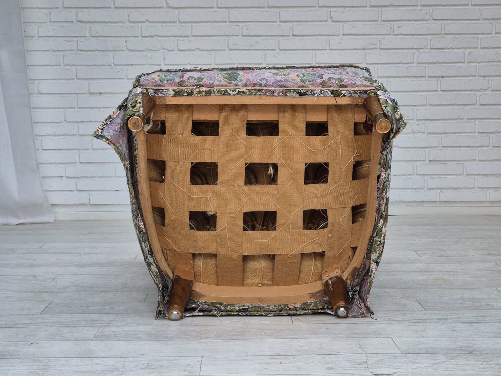 photo for sale 1970s, Danish Armchair, Reupholstered, Flowers Furniture Fabric.