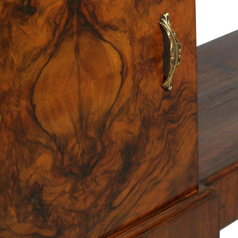 Early 20th Century Console, Tv Stand, Burl & Ebonized Walnut, Marble, Glass Top photo vinterior