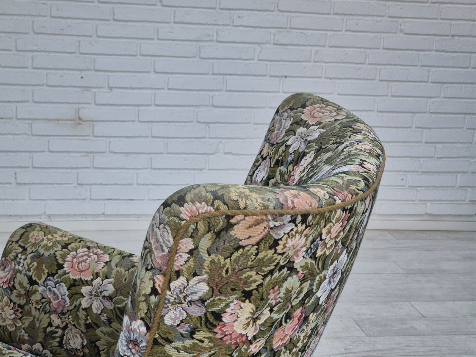 Furniture 1970s, Danish Armchair, Reupholstered, Flowers Furniture Fabric. photo