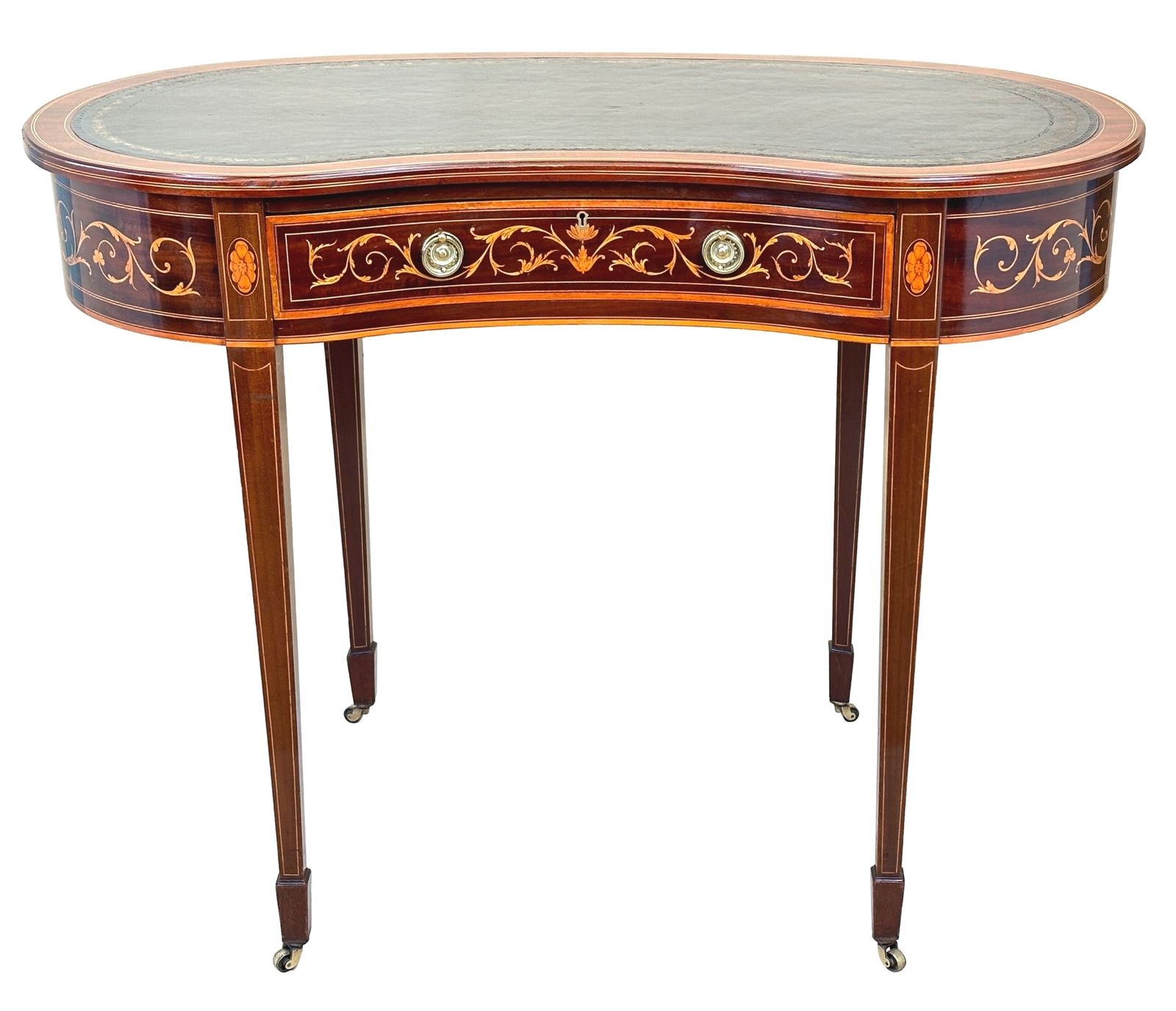 4750.0 Mahogany Kidney Shaped 19th Century Writing Table (England, Circa 1890) photo