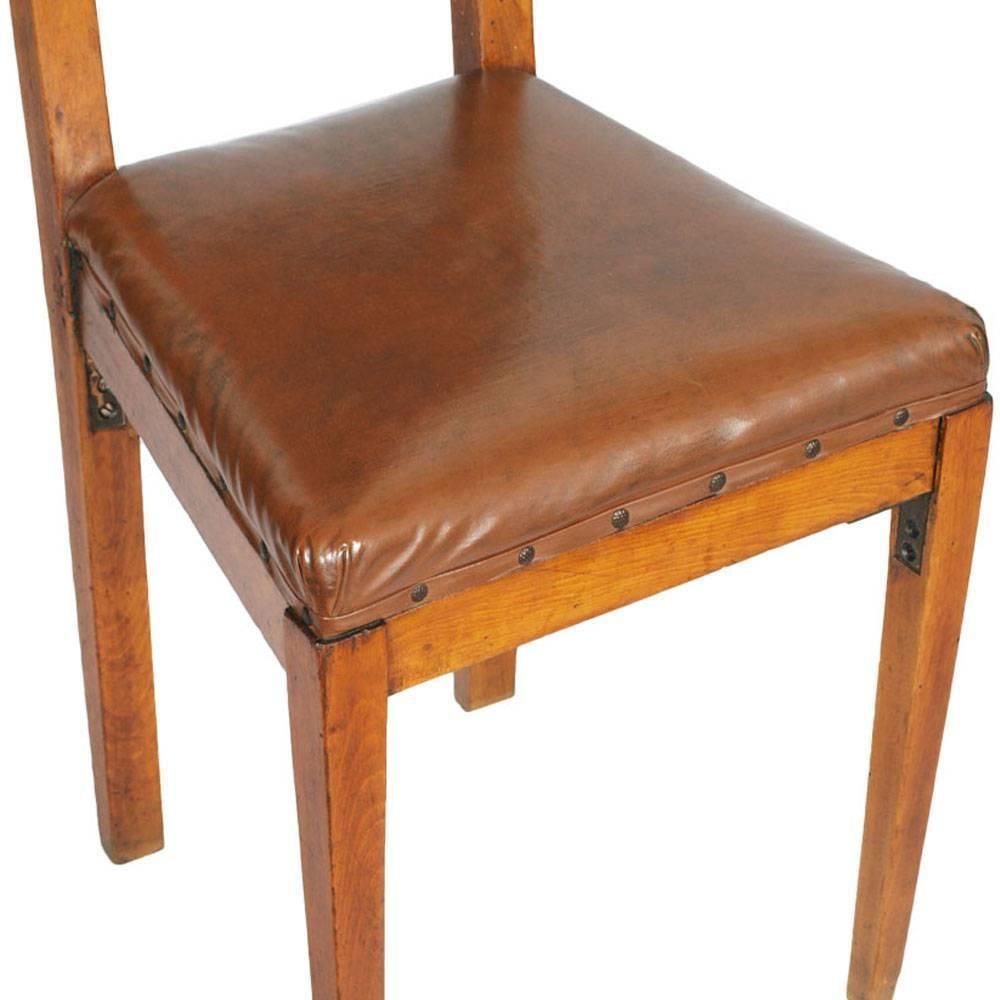 Pair Original Art Nouveau Chairs, Hand Carved Blonde Cherry, Leather Upholstered photo 2517.2