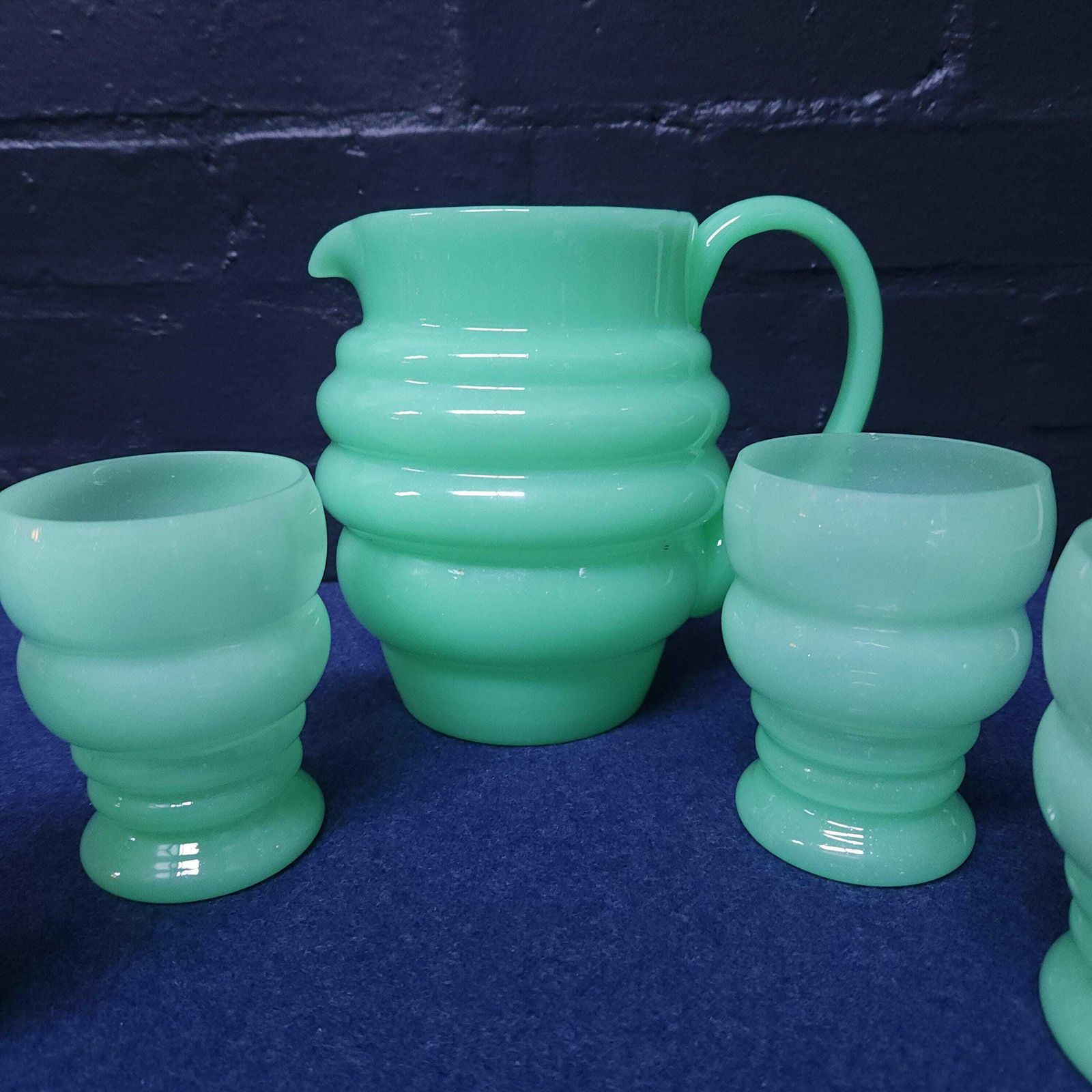 Jadeite Opaline Uranium Glass Lemonade Set, Jug And 4 Glasses photo furniture