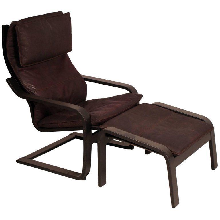 1970s Set Of Leather Cantilever Chairs With Footrest "Poäng By Noboru Nakamura