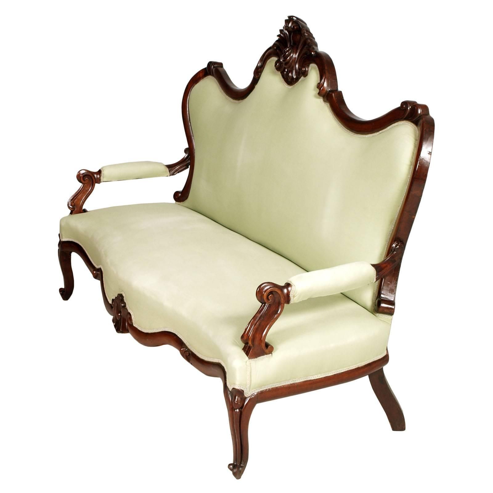1800s Venetian Sofa Valentino Besarel Attributable, Hand Carved Walnut photo for sale