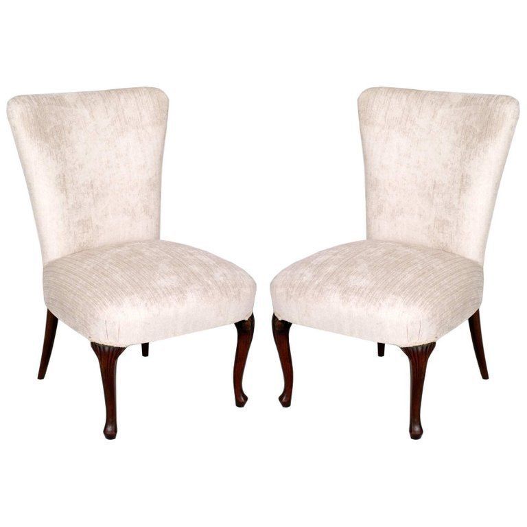 Art Nouveau 1890s Pair Of Lounge Chairs, Hand Carved Walnut Legs