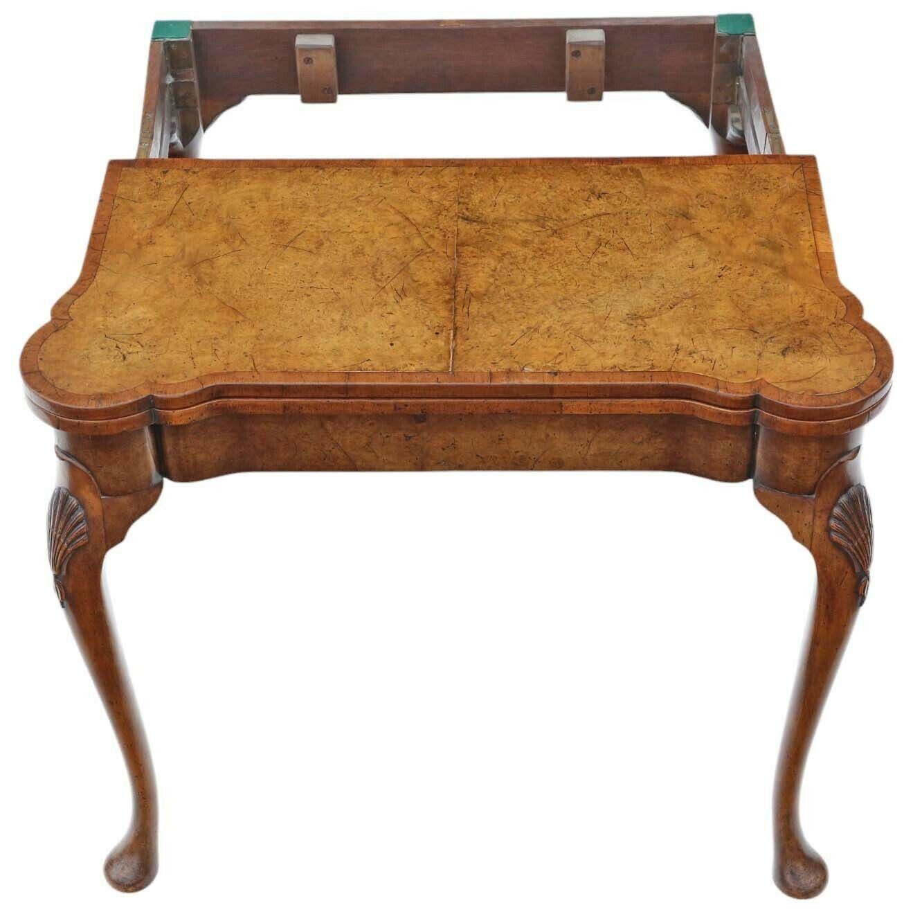 photo for sale Antique Fine Quality Georgian Revival Burr Walnut Folding Card Or Tea Table