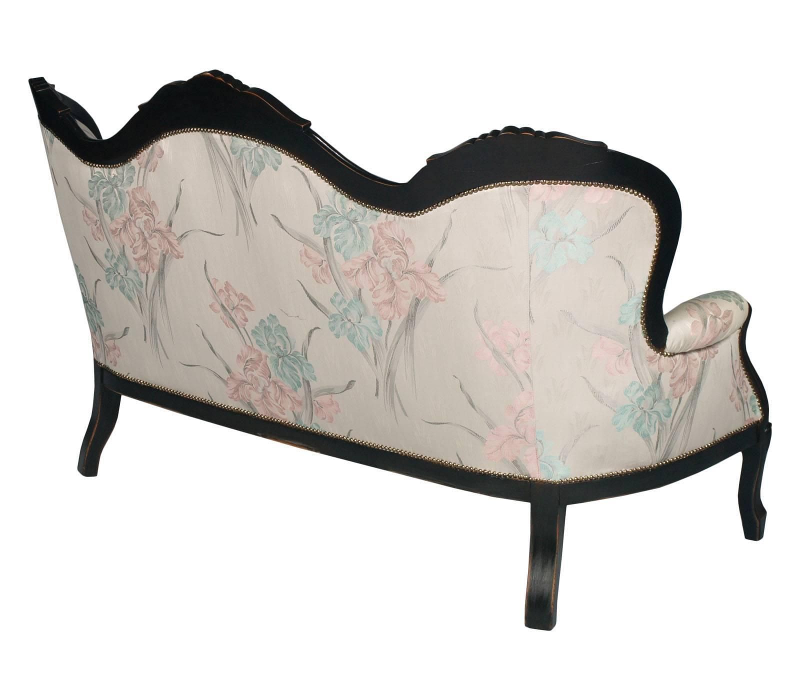 19th Century Italian Luigi Filippo Sofa, Ebonized Carved Walnut Re Upholstered photo for sale