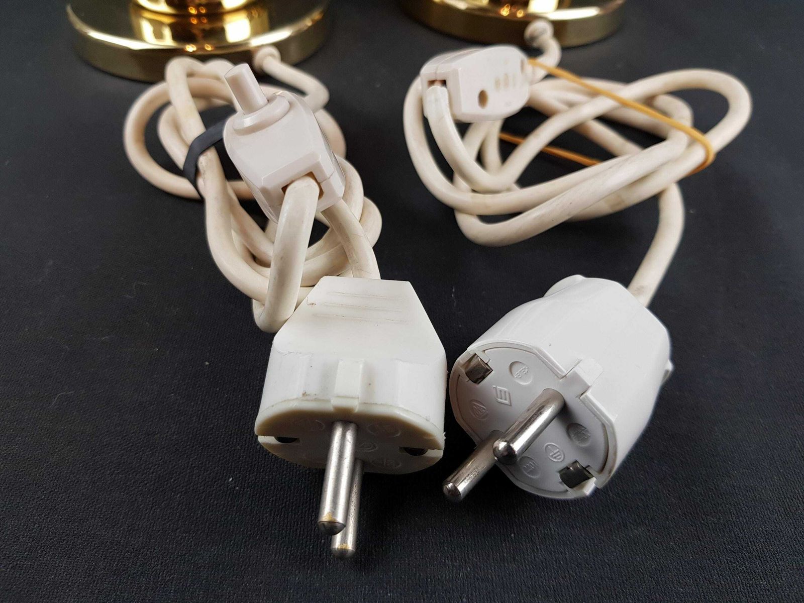 Pair Of Vintage Doria Leuchten, Footed Table Or Bedside Lamps With Crackled Glass Bulb Shades West Germany 1970s photo vinterior