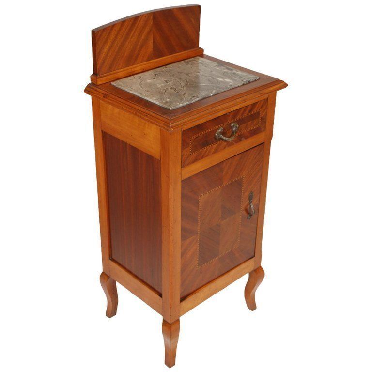 Nachtkastjes Begin 20e Eeuw – Walnoot, Mahonie, Inlegwerk, Marmeren Blad photo furniture