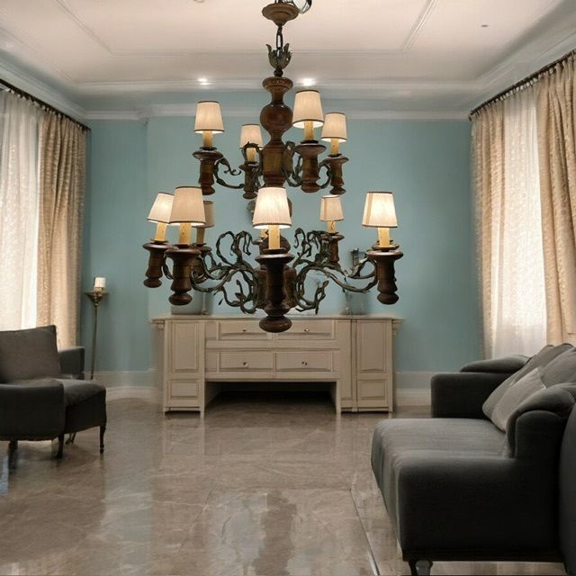 Large Wooden Tole Rustic Chandelier photo vinterior