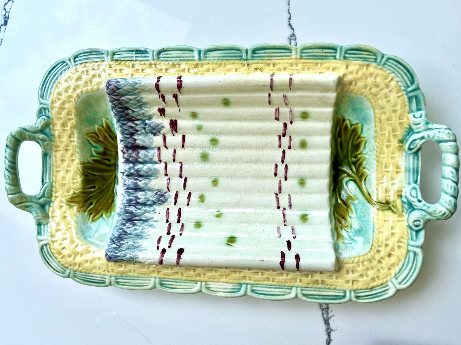 Antique French Majolica Ceramic Asparagus Serving Dish/Wall Art