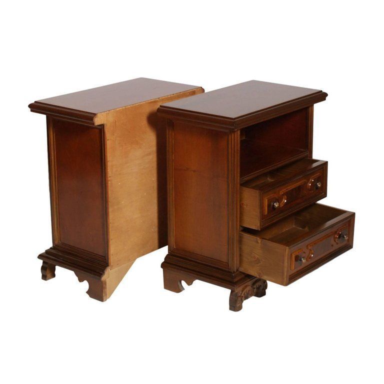 Pair Early 20th Italian Century Renaissance Florence Nightstands In Walnut Restored photo furniture