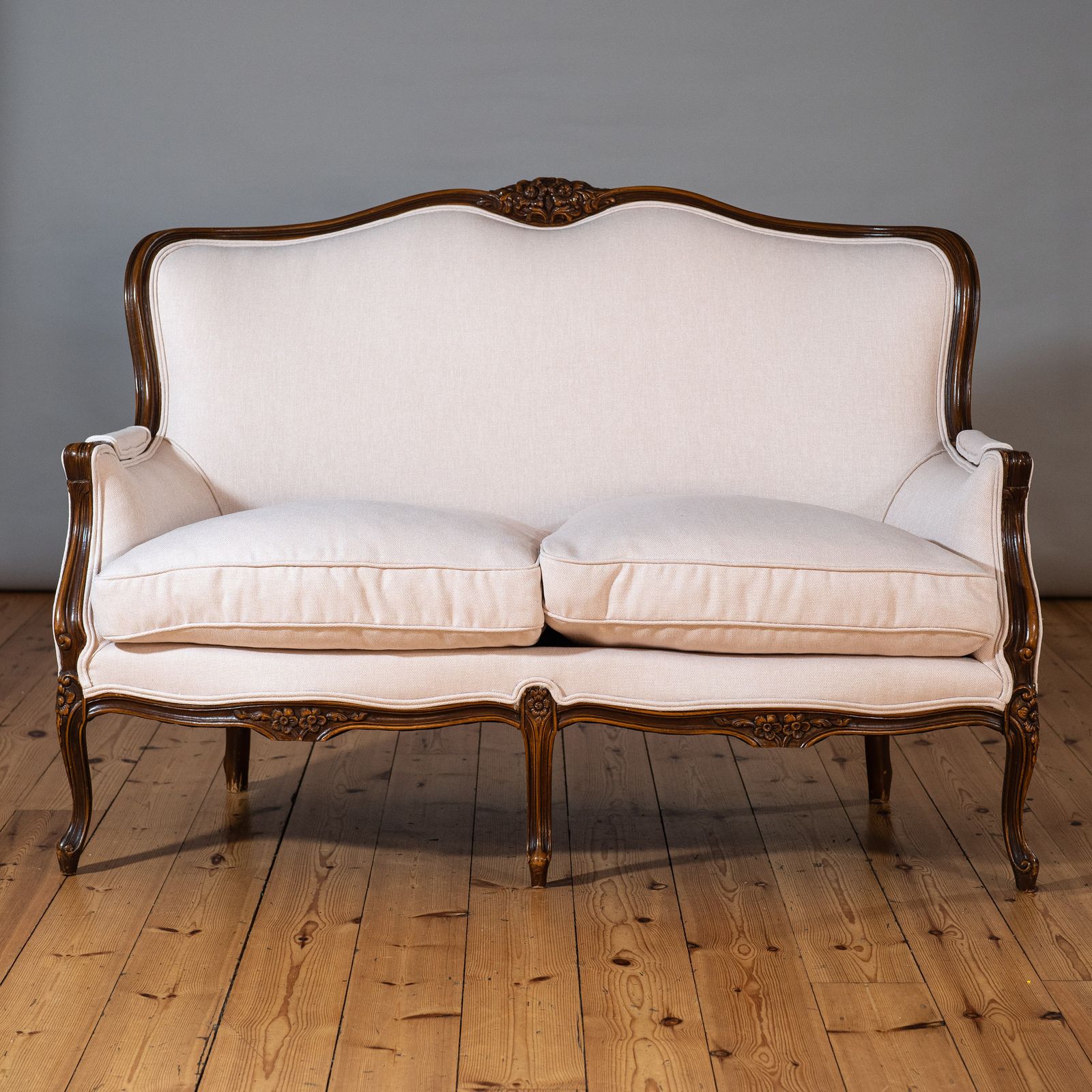 Large French Louis XV Style Carved Walnut Upholstered Sofa photo furniture