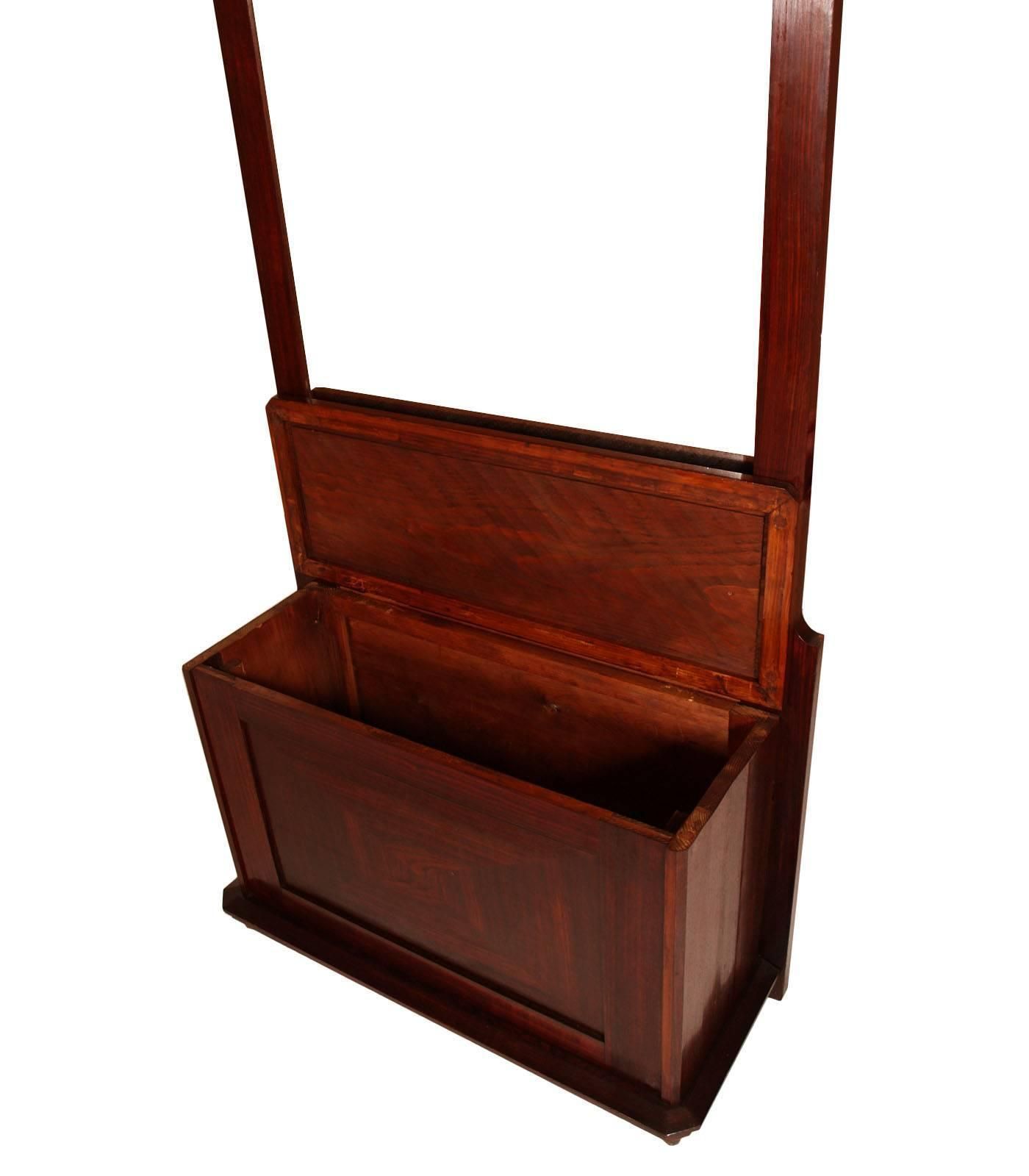 Art Deco Trunk Chest With Bevelled Mirror, Entrance Furniture In Mahogany Polished To Wax photo for sale