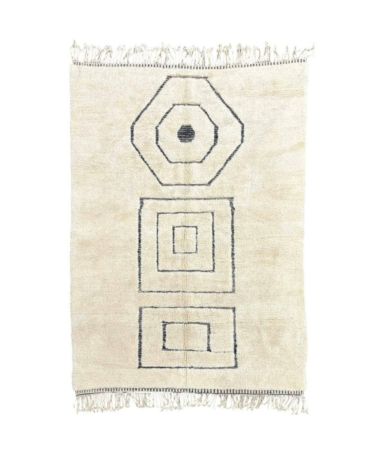 Moroccan Berber Beni Ourain Rug 180x270 Cm   White Authentic Wool Carpet   Modern Design Rug photo furniture