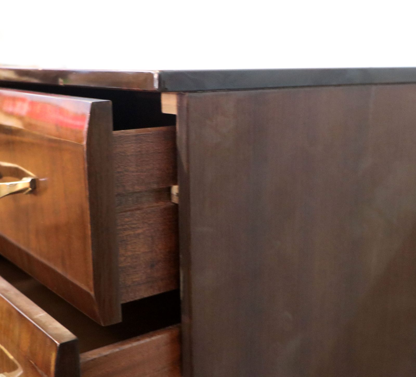 Furniture A Lovely Mid Century Bedroom Chest Of Drawers With Walnut Veneer And High Gloss Finish. photo