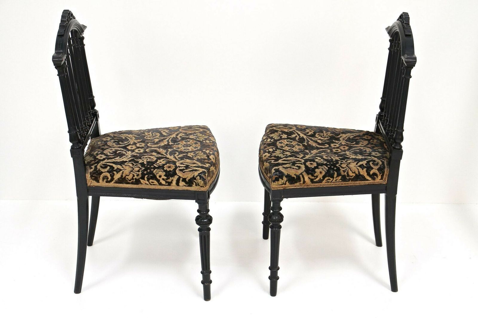 Pair Of Black 19th Century Side Chairs, Original Upholstery   Fr Ca. 1870 photo for sale