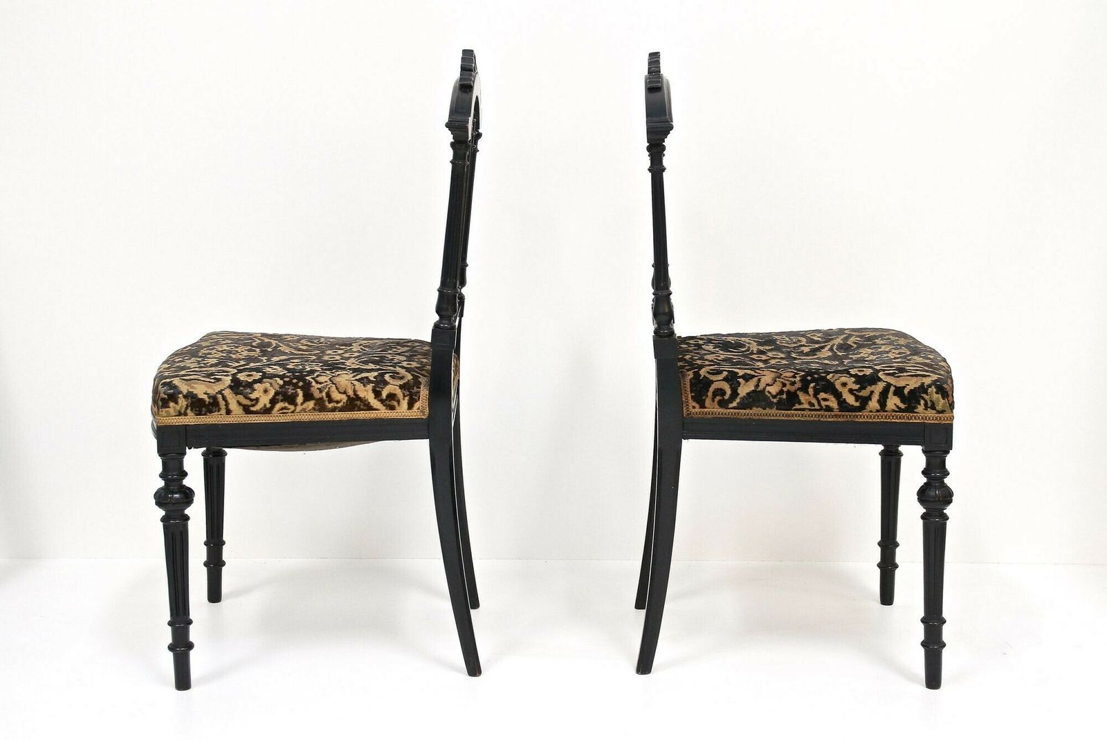 Pair Of Black 19th Century Side Chairs, Original Upholstery   Fr Ca. 1870 photo 1700.0