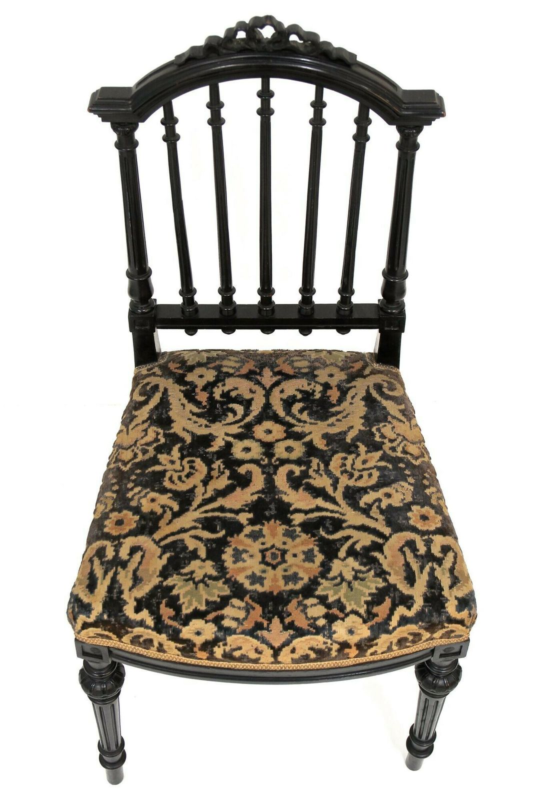 photo for sale Pair Of Black 19th Century Side Chairs, Original Upholstery   Fr Ca. 1870