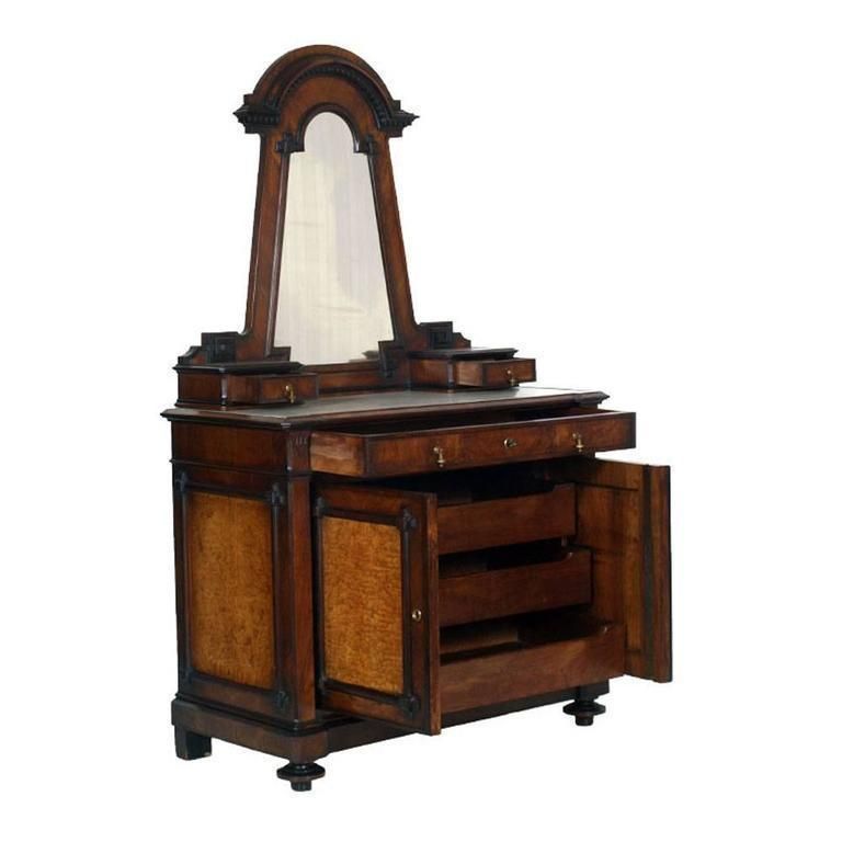 Italian Art Nouveau Dresser And Nightstands In Walnut, Veneer Olm Root, Marble Top photo furniture