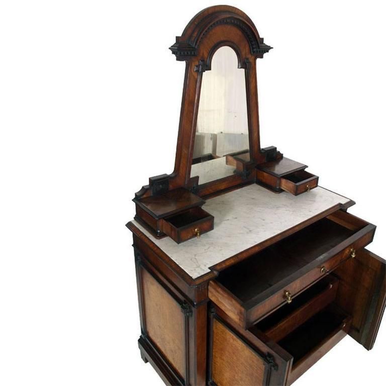 Italian Art Nouveau Dresser And Nightstands In Walnut, Veneer Olm Root, Marble Top photo for sale