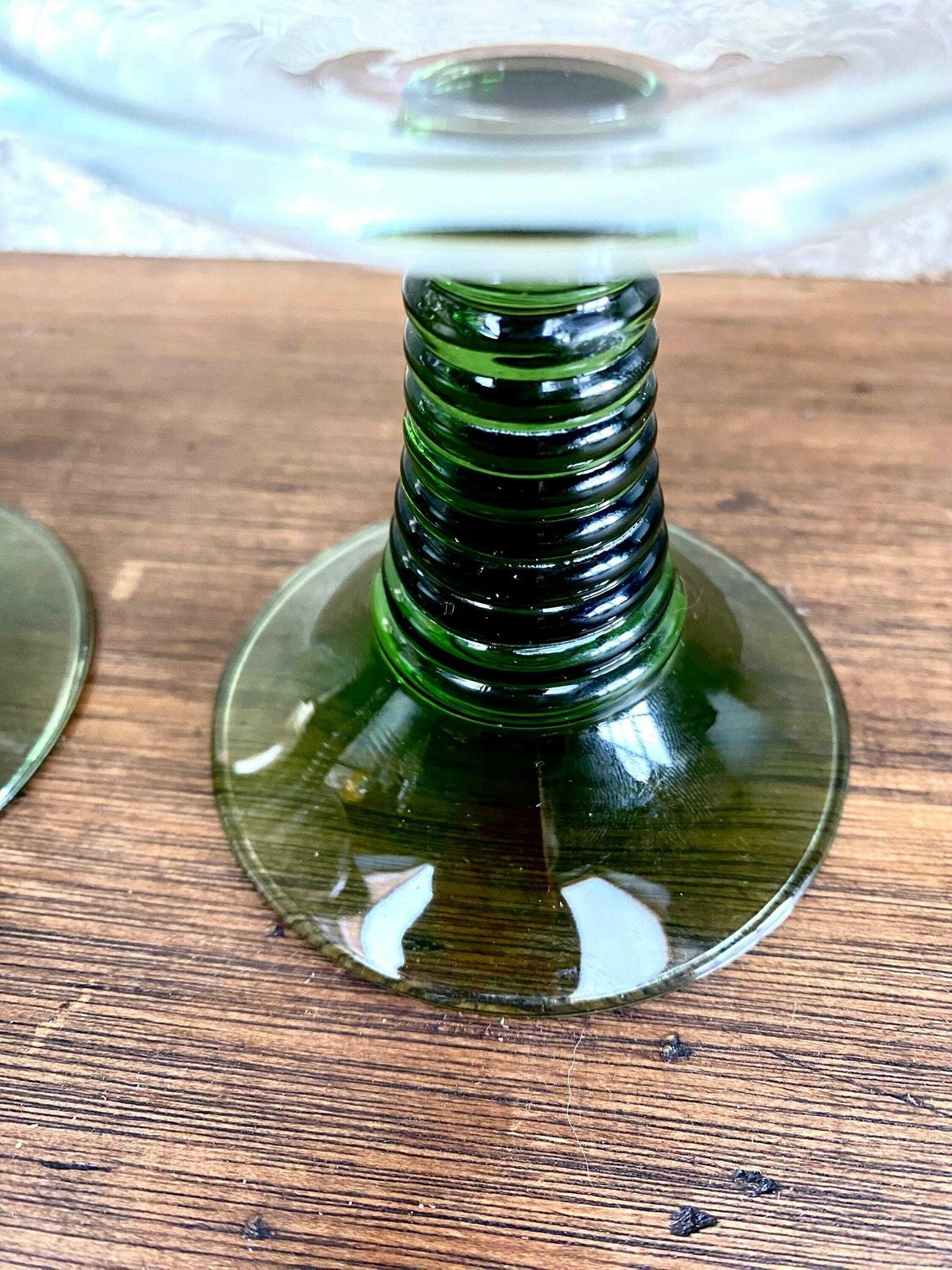 Vintage, French, Green Stem, Mid Century, Wine, Sherry Glasses, Set Of 2. Perfect Gift For Any Vintage Lover. Homeware. photo 55.0