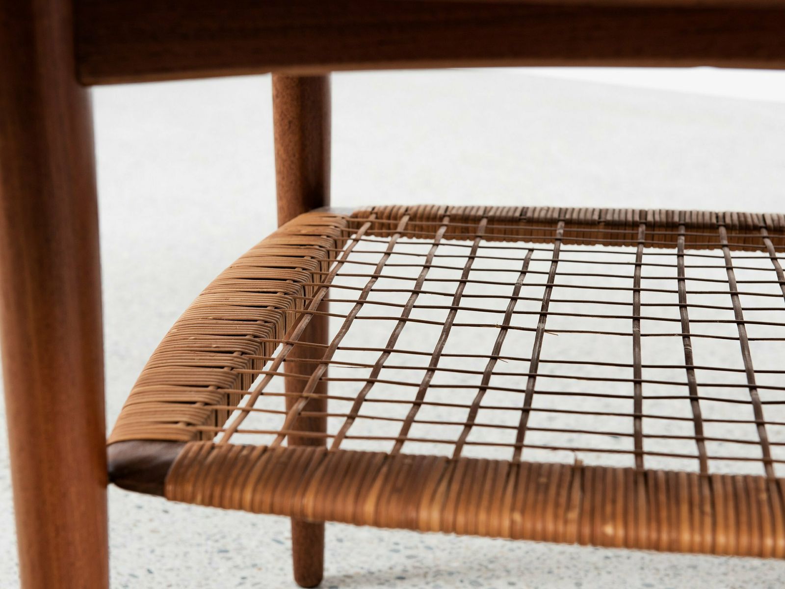 Midcentury Danish Round Coffee Table In Teak And Cane By Johannes Andersen For Silkeborg 1960s photo 1269.0