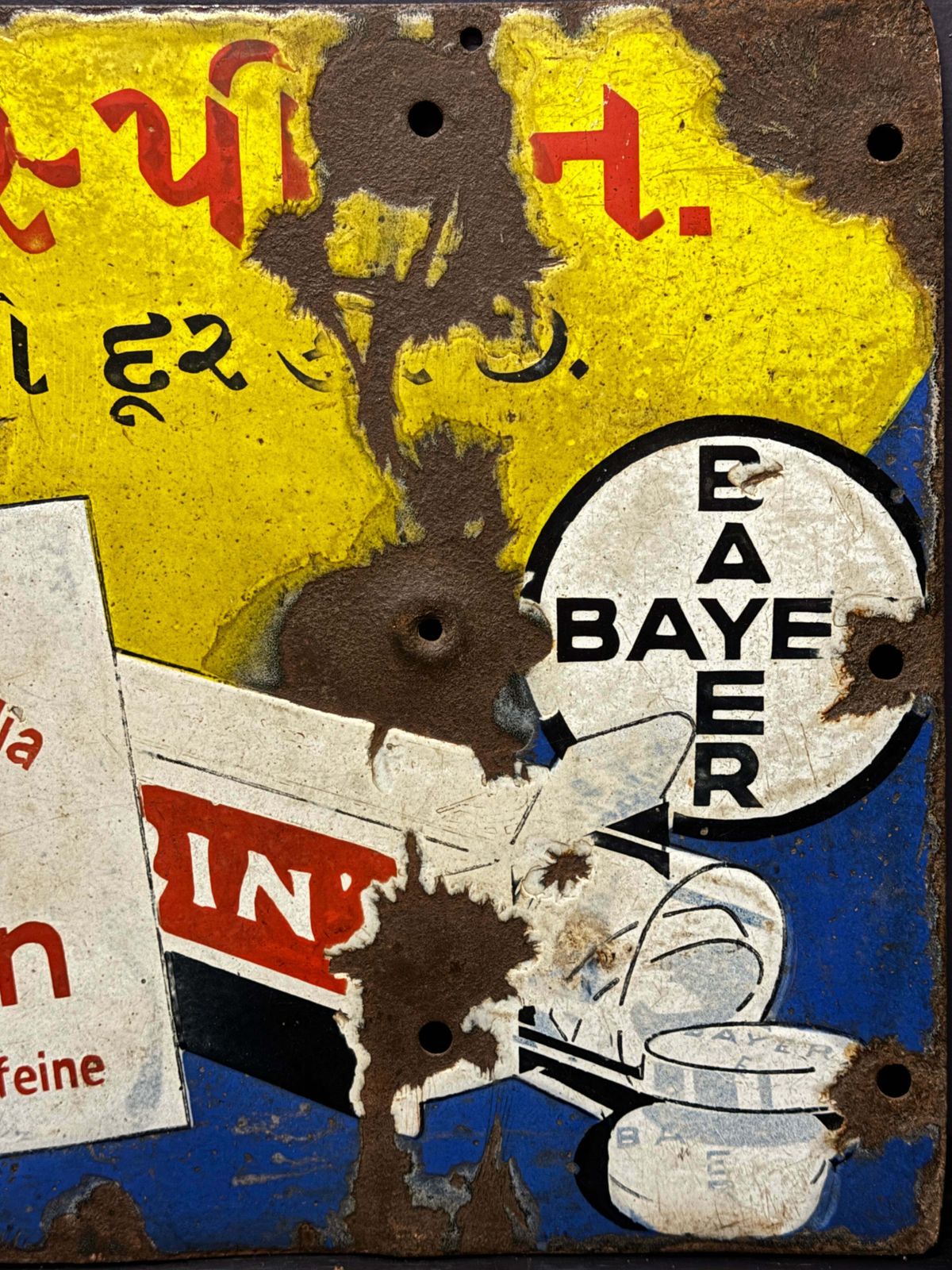 photo for sale 1940s Vintage Bayer Cafiaspirin Double Sided Enamel Advertising Sign