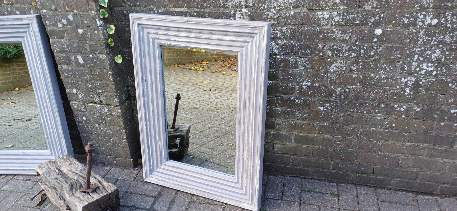 Superb Pair Of Very Large Painted Grey Mirrors Bespoke Distressed Contemporary Finish Bevelled Glass. photo for sale