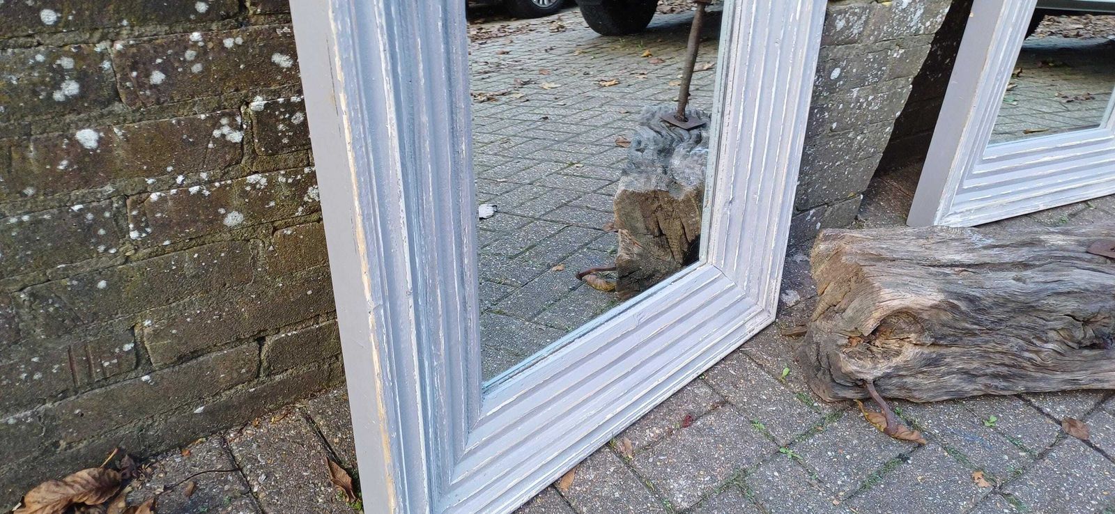photo furniture Superb Pair Of Very Large Painted Grey Mirrors Bespoke Distressed Contemporary Finish Bevelled Glass.