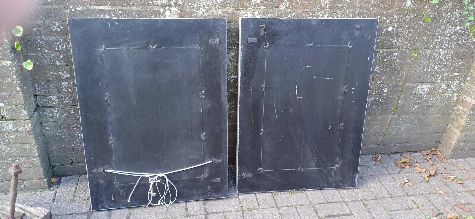 photo for sale Superb Pair Of Very Large Painted Grey Mirrors Bespoke Distressed Contemporary Finish Bevelled Glass.
