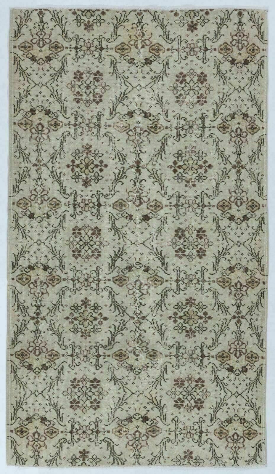 4x7 Ft Vintage Handmade Turkish Rug, Authentic Floral Patterned Carpet
