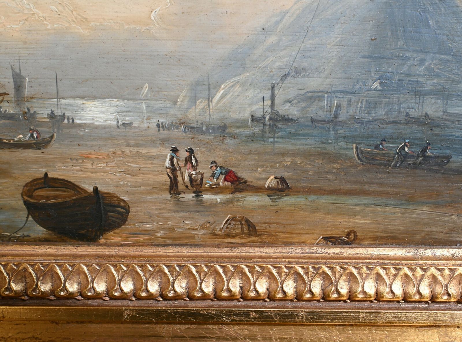 Victorian Oil Painting Cornish Coastal Scene Maritime 1880 photo vintage