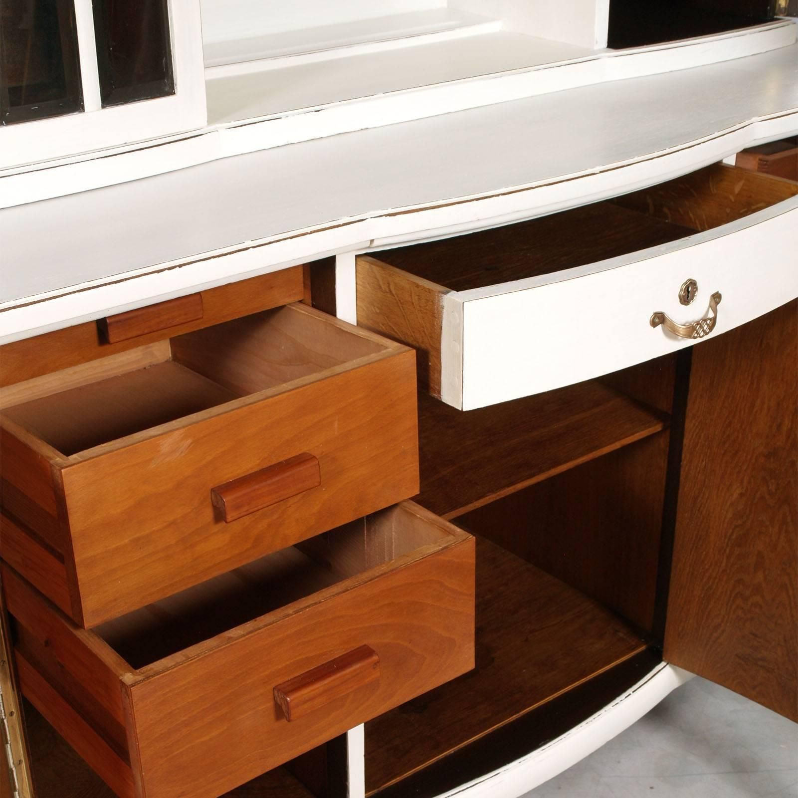 1930s Antique White Painted Dresser Drawers, Credenza, Art Deco Solid Oakwood photo vinterior