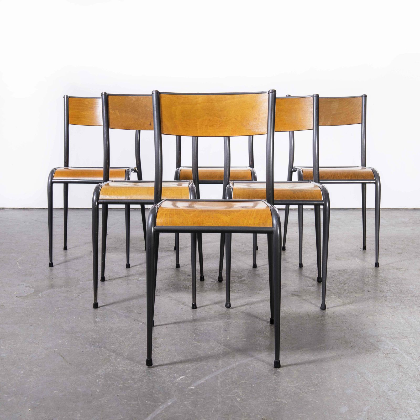 1950’s French Mullca Grey Tapered Leg School Dining Chairs – Set Of Six photo 684.0