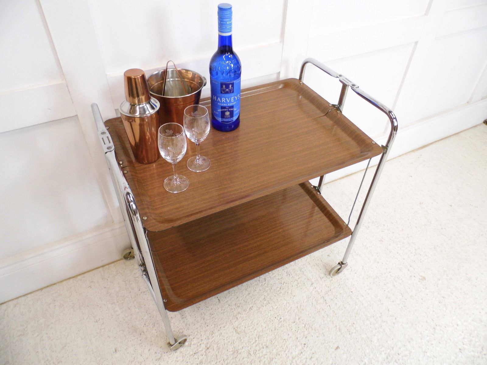 Vintage German Folding Formica Chrome Drinks Trolley Plantstand Unit Retro 1960s photo furniture