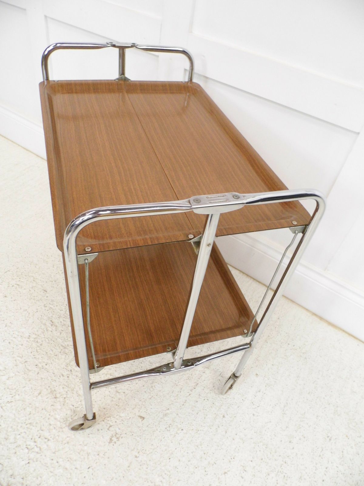Vintage German Folding Formica Chrome Drinks Trolley Plantstand Unit Retro 1960s photo for sale