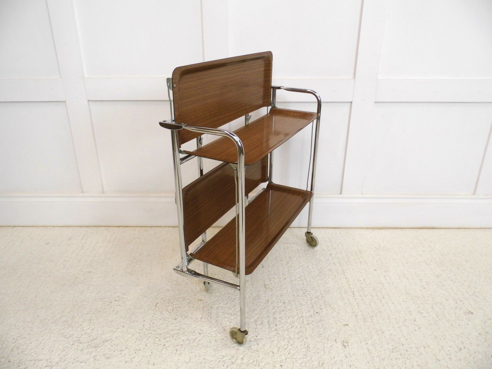 Vintage German Folding Formica Chrome Drinks Trolley Plantstand Unit Retro 1960s photo 160.0